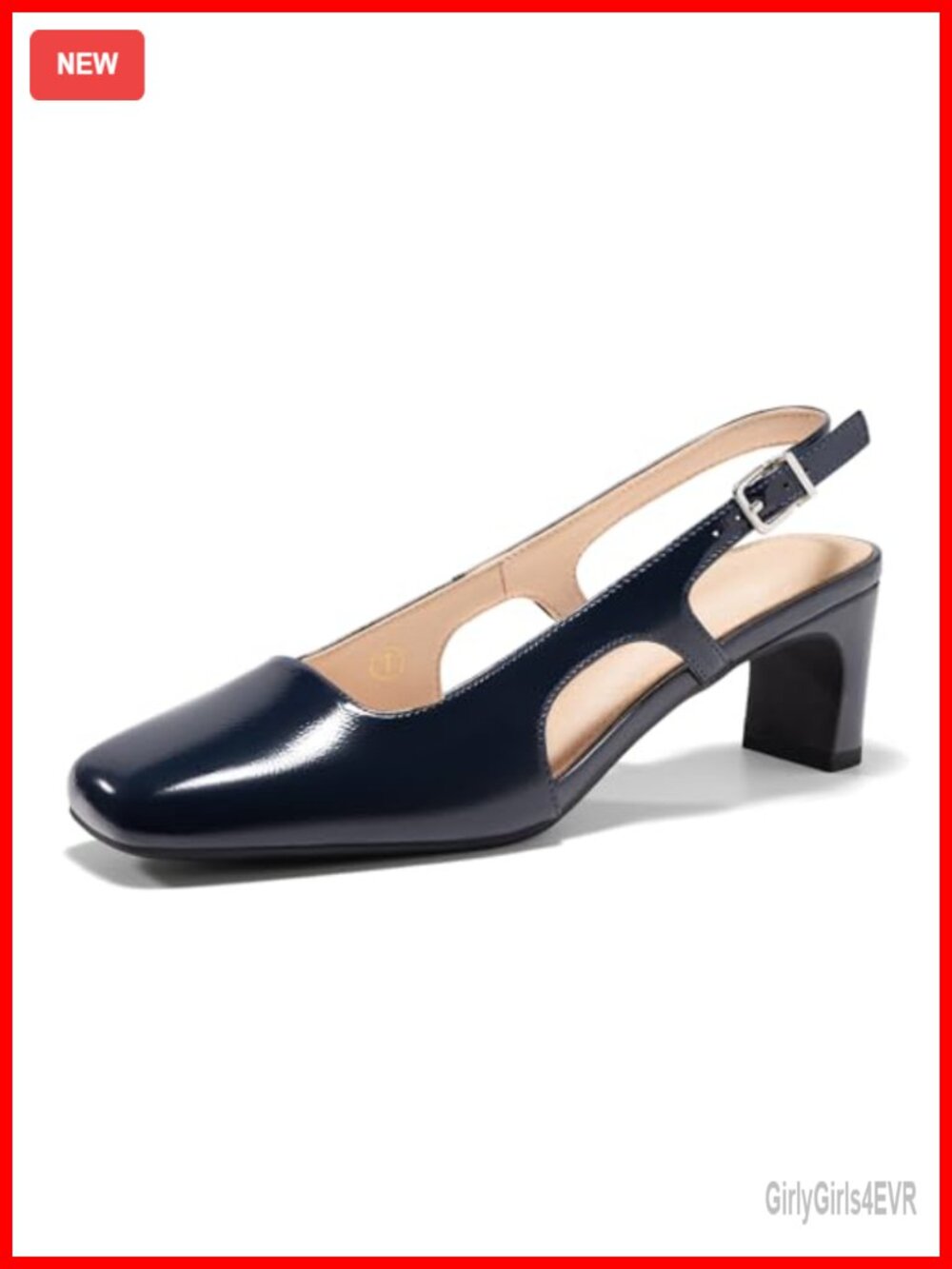 Coutgo Womens Slingback Chunky Low Heels Closed Square Toe Pumps